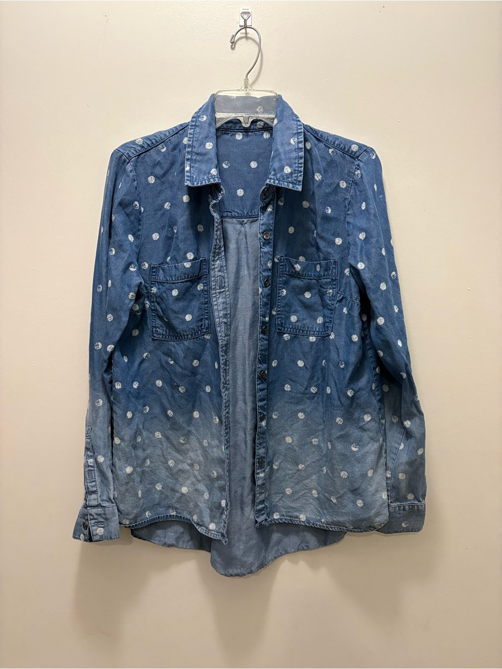 Denim Polka Dot Button-Up Shirt - Blue